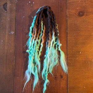 Braid-In Wool Dreadlock Bohemian Style Hair Extensions - Brown and Seafoam Green